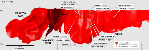Figure 6: Madrid North deposit longitudinal section showing 2019 Suluk zone diamond drilling. (Graphic: Business Wire)