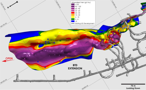 Figure 3: Doris BTD Extension gold grade contours. (Graphic: Business Wire)