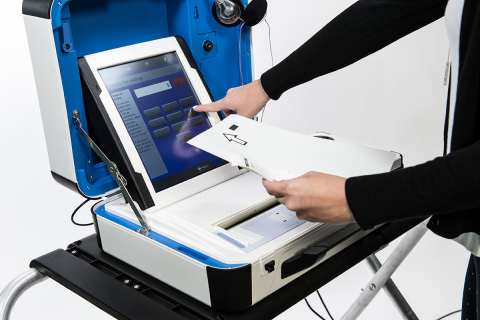 Verity Duo combines touchscreen ballot marking with a voter-verifiable printed vote summary. Unlike other systems, Verity reads the voter’s choices directly from the summary text, not from a bar code. (Photo: Business Wire)