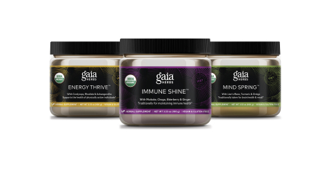 Gaia Herbs Mushrooms + Herbs Powders: Energy Thrive, Immune Shine, Mind Spring (Photo: Business Wire)