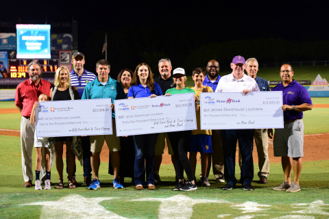 Gulf Coast Bank and Trust, Home Bank and FHLB Dallas presented $32,000 in Partnership Grant Program funds to James Storehouse Louisiana at a Baby Cakes baseball game last week. (Photo: Business Wire)