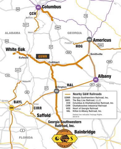 Genesee & Wyoming Inc. today announced the opening of a Choice Terminal™ bulk transfer facility on its Georgia Southwestern Railroad subsidiary in Bainbridge, Ga. (Graphic: Business Wire)