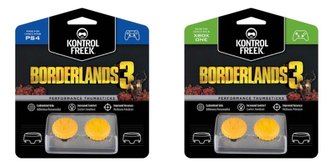 KontrolFreek®, Gearbox Software and 2K joined forces to unveil a line of Performance Thumbsticks® based on the upcoming Borderlands® 3 video game. KontrolFreek Borderlands® 3 Claptrap Performance Thumbsticks® are available for Sony PlayStation 4 and Microsoft Xbox One through KontrolFreek.com and select retailers globally like GameStop, Game UK, Argos and JB Hi-Fi for a manufacturer's suggested retail price of $17.99. (Photo: Business Wire)