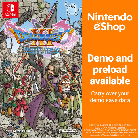 Knights, sorcerers and everyone in between can now check out a free demo for the DRAGON QUEST XI S: Echoes of an Elusive Age – Definitive Edition game in Nintendo eShop on Nintendo Switch. When the full game launches on Sept. 27, it will also come with a free Champion’s Pack. Downloading the pack will give players access to helpful items and fun costumes. (Graphic: Business Wire)