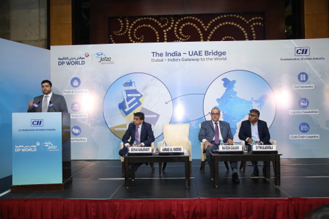 Ahmad Al Haddad, COO, Parks and Zones, DP World, UAE Region addressing the F&B trade community at the India UAE Bridge seminar organised by DP World, UAE Region in Chennai. (Photo: AETOSWire)