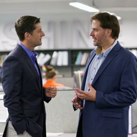 SHINE founder and CEO Greg Piefer (right) visits with former House Speaker Paul Ryan at the company’s headquarters on Aug. 23, 2019. Mr. Ryan is joining SHINE’s board of directors. (Photo: Business Wire)