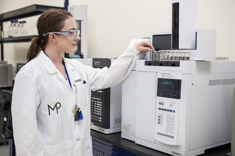 MedPharm scientist Stefanie Maletich checks for cannabinoid potency to ensure reliability and consistency in dosage forms. (Photo: Business Wire)