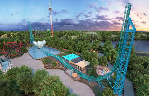 AQUAMAN: Power Wave will be the 15th coaster at Six Flags Over Texas and the first water coaster. It will launch riders backwards and forwards, straight up colossal 148 feet twin track towers and then send them plunging straight down more than 700 feet of track before hurtling at 63 miles per hours towards the ultimate massive splash down. (Photo: Business Wire)