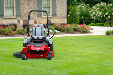 Exmark Radius zero-turn riding mower with the limited-edition collegiate full-suspension seat upgrade. (Photo: Exmark)