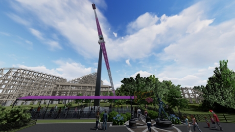 Catwoman Whip catapults into Six Flags St. Louis in 2020. The ride's giant arm will whip riders 'round and 'round, 164-ft in the air and up to 52 mph, while the open-air seats they are riding in flip upside down. (Photo: Business Wire)