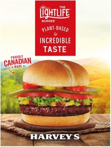 Lightlife® Burger, which is prepared in Canada, becomes a feature menu item at Harvey’s, allowing Canadians to select the flame-grilled patty when customizing their burger. (Photo: Business Wire)