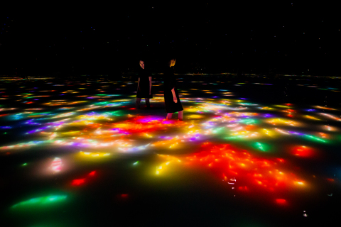 teamLab Planets, un Museo Donde Uno Se Mueve a Través del Agua Ubicado en Toyosu, Tokio, Actualmente Funciona como un Espacio para el Otoño. Las carpas que nadan sobre la superficie del agua se transforman en hojas de otoño cuando entran en...
