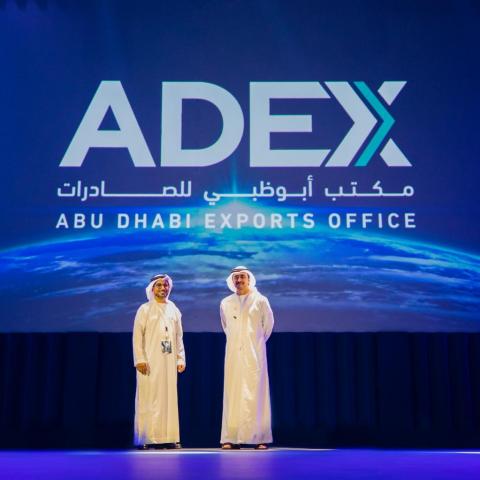 From right to left: HH Sheikh Abdullah bin Zayed Al Nahyan, Minister of Foreign Affairs and International Cooperation and Deputy Chairman of the Board of Directors at Abu Dhabi Fund for Development (ADFD) and His Excellency Mohammed Saif Al Suwaidi, Director General of ADFD, during the official ADEX launch in Abu Dhabi (Photo: AETOSWire)