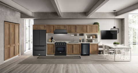 THOR Kitchen introduces a black stainless steel option for select appliances, including gas ranges, ventilation hoods, dishwashers and its new Recessed Handle Refrigerator. Shown featuring the 48-inch range and vent hood. (Photo: Business Wire)