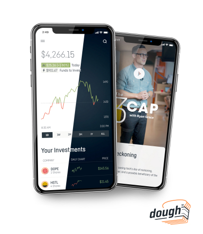 Get invested. dough's commission-free investing app available in both Apple App Store and Google Play Store. (Photo: Business Wire)