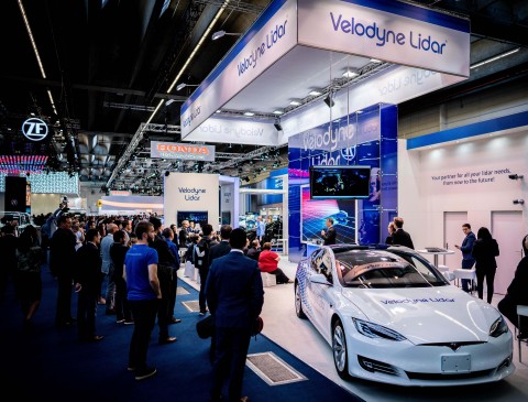 Can you see the lidar? The Velarray is embedded in a sleek electric car at IAA 2019 (Hall 8.0, Booth A13). (Photo: Velodyne Lidar)