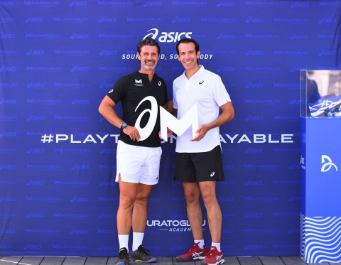 ASICS has today announced it will become the official tennis footwear and apparel partner of the prestigious Mouratoglou Academy. Pictured (L-R): Patrick Mouratoglou, Founder and President, Mouratoglou Academy; Gary Raucher, Vice President Product and Marketing, ASICS (Photo: Business Wire)