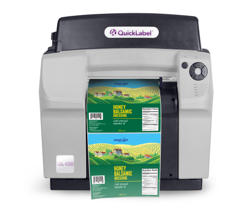 The QuickLabel QL-850 is a durable, wide-format tabletop color label printer that features moisture-resistant, dye-based Natura™ inks. A patented gear design and advanced smooth tracking system result in exacting registration and superior 1600 dpi print resolution on a wide range of media types. (Photo: Business Wire)