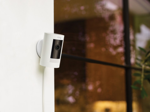 The third-generation Ring Stick Up Cam is also available for pre-order; the Plug-In power option will retail for $99.99. (Photo: Business Wire)