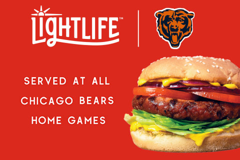 On game days, the Lightlife® Burger will be served at concessions and in the club suites at Soldier Field, and from a full-service Lightlife® Burger Cart in the north endzone concessions area near Section 256. (Photo: Business Wire)