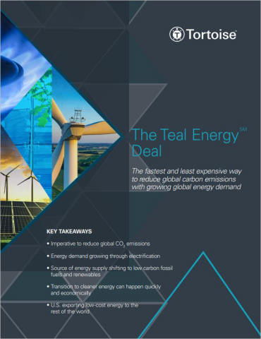 Tortoise’s Teal Energy Deal White paper highlights the urgent need to reduce global carbon emissions and how to quickly and economically transition to cleaner energy. (Graphic: Business Wire)