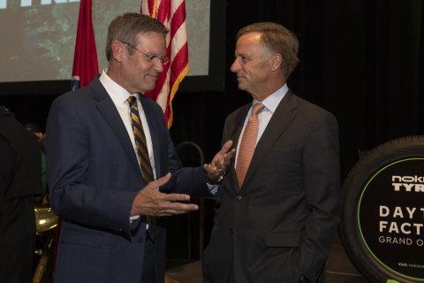 Tennessee Governor Bill Lee and former Tennessee Governor Bill Haslam attend the grand opening of the Nokian Tyres Dayton, Tenn., factory. Photo Credit: Neelu Eldurkar