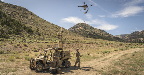 For military use and other applications, tethered drones can deliver persistent situational awareness. They connect to a base station, or vehicle, that provides continuous power and secure communications. (Photo: Business Wire)