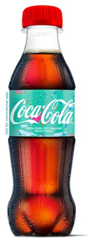 This sample Coca-Cola bottle is the first-ever plastic bottle made using marine plastic that has been successfully recycled for food and drink packaging. (Photo: Business Wire)