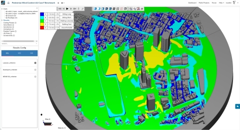 Screenshot of a pedestrian wind comfort analysis with SimScale (Graphic: Business Wire)