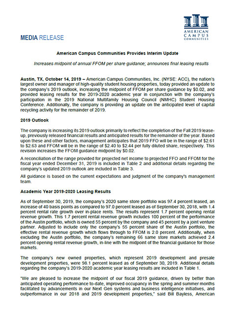 Complete interim update and associated tables.