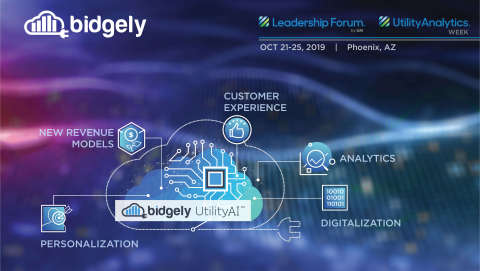 Bidgely CEO and Co-founder Abhay Gupta will deliver a keynote address during Utility Analytics Week 2019; joined by other top Bidgely execs to highlight how artificial intelligence (AI) can help utilities create a personalized energy experience. (Graphic: Business Wire)