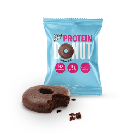 Packed with 11 grams of protein, 160 cals or less, each donut has more protein and less sugar than the average protein bar, cookie, or cake bite. Available in Chocolate and Cake Batter. (Photo: Business Wire)