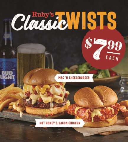Ruby Tuesday announces two new Classic Twists meals, the Mac ‘n Cheeseburger and Hot Honey & Bacon Chicken Sandwich, for $7.99 and available across 460 participating locations for a limited time only, starting Oct. 21. (Photo: Business Wire)