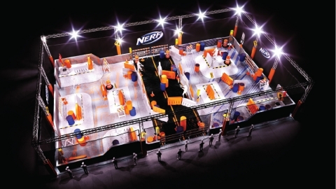 NERF Challenge Urban Playground Arena - Grab a blaster and take your team to victory in this custom themed 4,500 square foot NERF arena (Photo: Business Wire)
