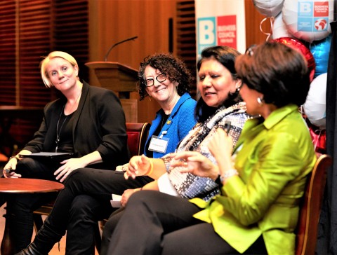 Global panel of women business leaders at the Bpeace London Launch included Julia Streets and Suzanne Biegel and Bpeace Skillanthropists Alpa Pandya and Angela Scalpello at the Leathersellers' Hall London. (Photo: We Shoot London)