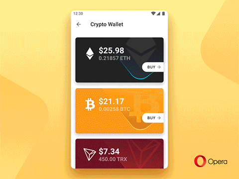 A moving image of a mobile device's screen displaying Opera and their Crypto Wallet. Photo Courtesy of Opera.