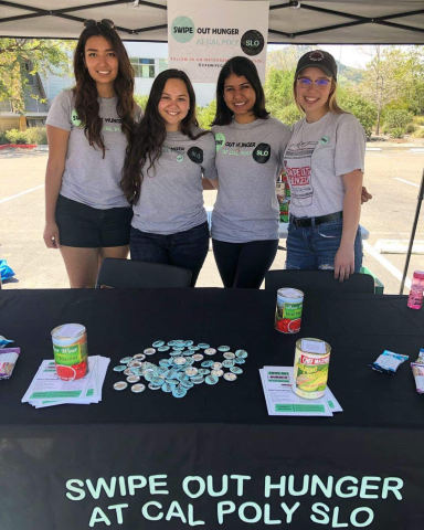 Students at California Polytechnic State University, San Luis Obispo (Cal Poly SLO) collect meals to be redirected to students facing food insecurity at the Swipe Out Hunger meal donation drive. Photo courtesy of Swipe Out Hunger at Cal Poly SLO. (Photo: Business Wire)