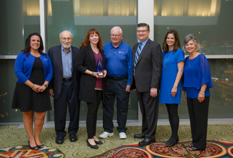 Courtney Junop, BSP, of The Medicine Shoppe Pharmacy & Compounding Centre in Saskatoon, Saskatchewan, (third from left) received the 2019 George Roentsch, RPh, Scholarship from PCCA. PCCA team members (left to right) with Courtney are Erin Michael, David Sparks, Bill Letendre, Jim Smith, Lizzie Harbin and Cyndi Hicks. (Photo: Business Wire)