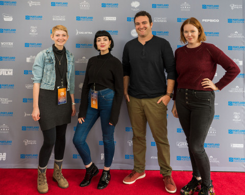 (L to R): Moderator Krista Hershberger was joined by Lola Blanc (In Other Words), Matt Ratner (Standing Up, Falling Down), and Erin Rye (Lady Parts) for a director's panel discussion at the Portland Film Festival. Each screened directorial work at the 2019 Festival in Downtown Portland. (Photo: Business Wire)
