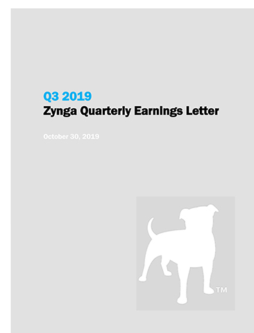 Q3 2019 Zynga Quarterly Earnings Letter