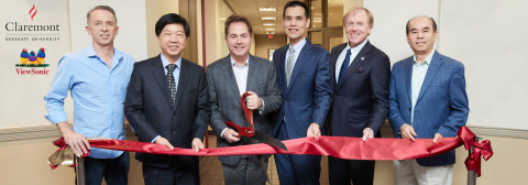 Ribbon-cutting photo (from left): ViewSonic Chief Technology Officer Craig Scott and ViewSonic Founder James Chu; CGU President Len Jessup; Acer's Maverick Shih; CGU Trustee Chair Tim Kirley; and CGU Trustee Wen Chang (Photo: Business Wire)