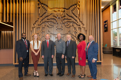 Thomas Harris, U of Arizona Assist. Athletics Director for Diversity, Inclusion, and Engagement, Jessy Forelli, Honors College Class of 2020, Dr. Larry Edward Penley, Arizona Board of Regents Chair, Dr. Robert C. Robbins, U of Arizona President, Dr. Terry L. Hunt, Honors College Dean, Dr. Cheree Meeks, Senior Director, First Year Experience Honors College, Bill Bayless, American Campus Communities CEO. (Photo: Business Wire)