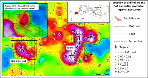 Location of drill collars and BoT anomalies plotted on regional EM survey (Photo: Business Wire)