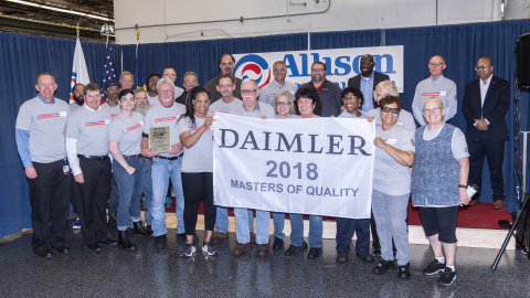 Allison employees are proud to welcome DTNA representatives as they recognize the company with a 2018 Masters of Quality Supplier Award. (Photo: Business Wire)
