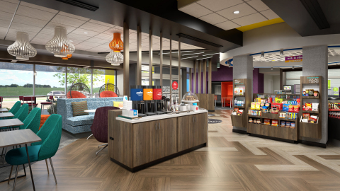 With areas to work, play games, eat or lounge, Tru by Hilton’s spacious lobbies feature a pool table and board games, complimentary Lavazza coffee and the 24/7 “Eat. & Sip.” market offering local, gourmet snacks and drinks. Credit: Tru by Hilton