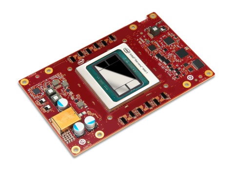 A photo shows the Intel Nervana NNP-T for training, Mezzanine card. Intel Nervana Neural Network Processors are Intel’s first purpose-built ASICs for complex deep learning with scale and efficiency for cloud and data center customers. Intel demonstrated the Intel NNPs at the company's AI Summit on Nov. 12, 2019, in San Francisco. (Credit: Intel Corporation)