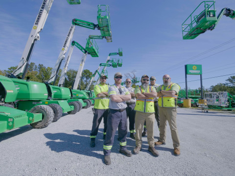 The current staff at the Sunbelt Rentals Jacksonville, N.C., location includes six Marine Corps and Army veterans who have a combined military service of nearly 100 years. (L-R) Andrew Raynor, Billy Hurley, Ferlin McClanahan, Steven McNeill, Michael Cuntapay, and Michael Plummer. (Photo: Sunbelt Rentals)