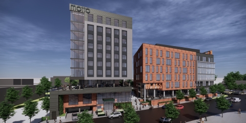 Exterior rendering of Motto by Hilton Atlanta Old Fourth Ward, part of Waldo’s, a mixed-use development project. For more renderings of the property, please visit newsroom.hilton.com/motto. (Photo: Business Wire)