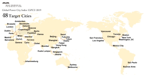 Global Power City Index(GPCI) 2019 対象48都市 （画像：ビジネスワイヤ）