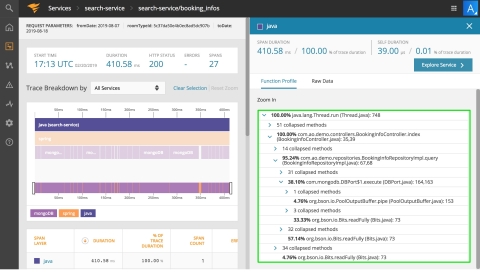 SolarWinds AppOptics Dev Edition combines distributed tracing, live code profiling, and exception tracking to quickly identify application performance issues down to the line of code. (Graphic: Business Wire)